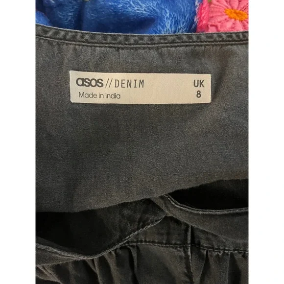 ASOS DENIM Grey Button Front Puff Sleeve A Line Mini Dress 4 - Picture 3 of 7